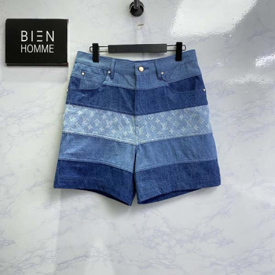 루이B통 스트라이프 패치워크 데님 쇼츠 팬츠 (1:1 HIGH PREMIUM)