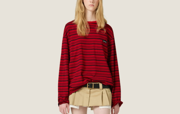 미*미* 스트라이프 오버사이즈 레드 롱 슬리브 티셔츠 (PREMIUM)