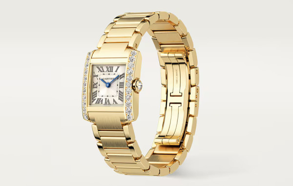 까르*에 탱크 프랑세즈 옐로우골드 다이아 스몰 쿼츠 25.7mm×21.2mm 1:1 최상급 (싱크 97.6%)