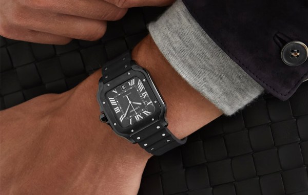 까르*에 산토스 올블랙 (다크워리어) 러버밴드 라지 47.5mm×39.8mm 1:1 최상급 (싱크 98.6%)