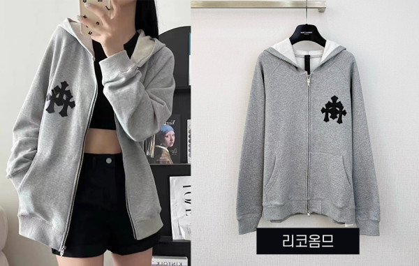 크롬HA츠 크로스 레더 패치워크 후드집업 (1:1 HIGH PREMIUM)