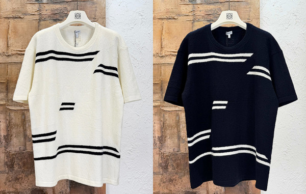 로E베 인타르시아 스트라이프 울 반팔 티셔츠 (PREMIUM)